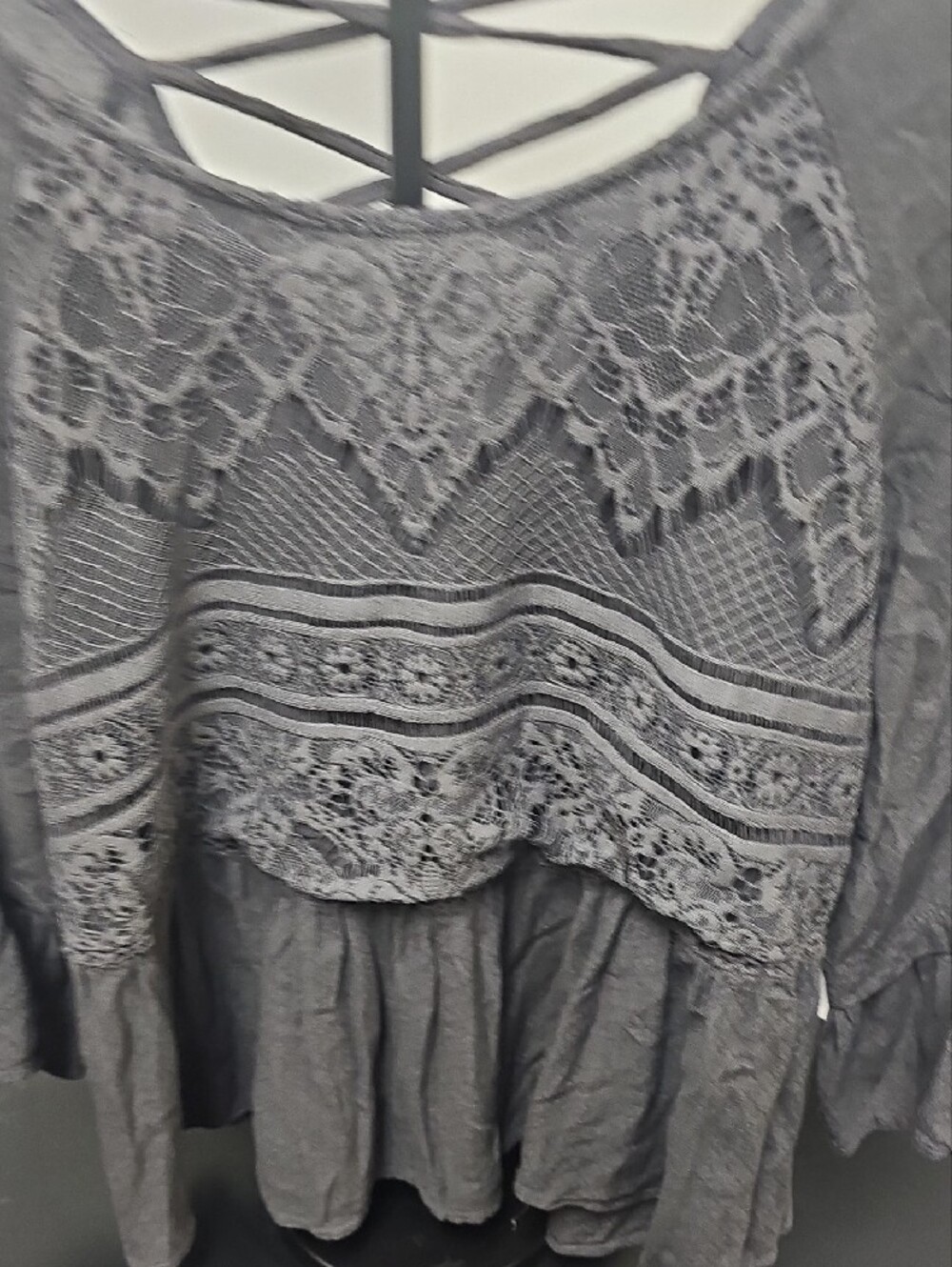 Knox Rose Grey Lace-Front Peasant Tunic with Crisscross Back - Picture 6 of 6